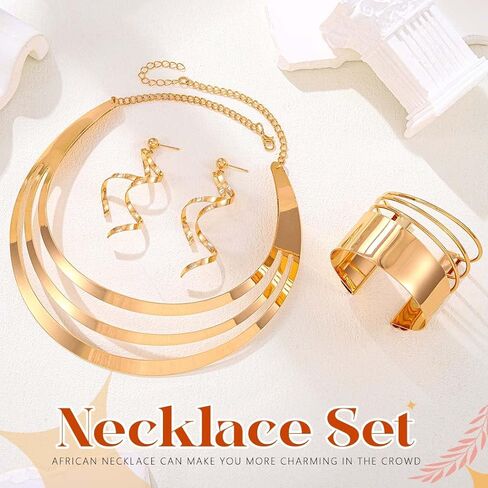 Sixexey African Jewelry Set Golden Collar Necklace Set Costume Bracelet Earrings Jewelry for Women in Kuwait