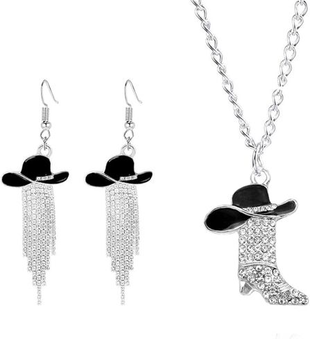 coadipress Western Boots Necklace Earrings Set for Women Dainty Handmade Rhinestone Cowboy Hat Tassel Boot Drop Dangle Earrings Concert Party Cowboy Outfits Jewelry in Saudi Arabia