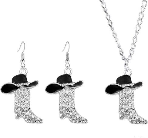 coadipress Western Boots Necklace Earrings Set for Women Dainty Handmade Rhinestone Cowboy Hat Tassel Boot Drop Dangle Earrings Concert Party Cowboy Outfits Jewelry in Saudi Arabia
