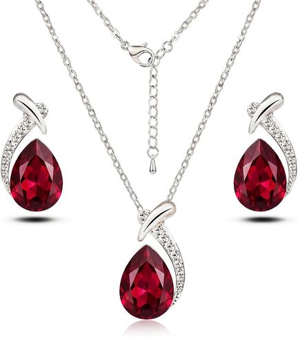 18" Silver Teardrop Pendant Necklace Teardrop Earrings Stud, Cubic Zirconia Crystal Teardrop Pendant Jewelry Set for Women, Gift Set For Bridesmaids,Wife,Mother,Girlfriend in Saudi Arabia