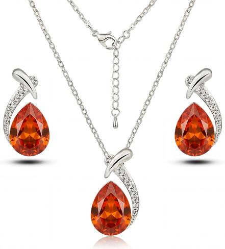 18" Silver Teardrop Pendant Necklace Teardrop Earrings Stud, Cubic Zirconia Crystal Teardrop Pendant Jewelry Set for Women, Gift Set For Bridesmaids,Wife,Mother,Girlfriend in Saudi Arabia