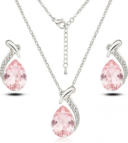 18" Silver Teardrop Pendant Necklace Teardrop Earrings Stud, Cubic Zirconia Crystal Teardrop Pendant Jewelry Set for Women, Gift Set For Bridesmaids,Wife,Mother,Girlfriend in Saudi Arabia