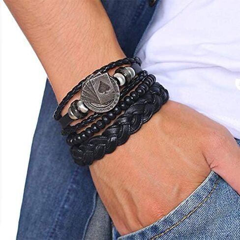 coadipress 3 Pcs Rhinestone Ace of Spades Necklace Earrings Bracelet For Women Men Cute Rhinestone Poker Stud Earrings Braided Leather Cool Bracelet Poker Jewerly Set in Saudi Arabia