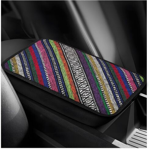 غطاء وحدة التحكم المركزية للسيارة، 12.4 بوصة × 7.5 بوصة، وسادة صندوق مسند الذراع التلقائي بديكور بوهو مع أشرطة مرنة، غطاء مسند ذراع واقي لوحدة التحكم الوسطى يسمح بالتهوية لدعم مريح (ملون) in Kuwait