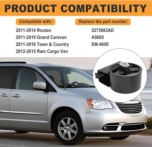 Front Engine Motor Mount, Compatible with VW Routan 2011-2014, Cargo Van 2012-2015, Chrysler Town 2011-2016, Country 2011-2016, Grand Caravan 2011-2019, Replace OE #5273883AD, A5665, EM-4050 in Saudi Arabia