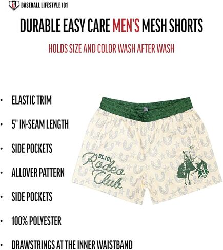Baseball Lifestyle 101 Men's Rodeo Club Mesh Shorts with Side Pockets and Elastic Waist, 5 in Inseam S-2XL Sizes in Kuwait