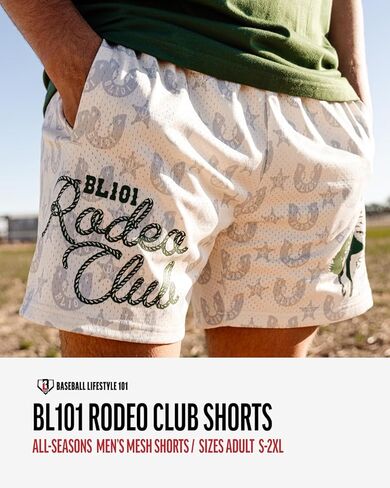 Baseball Lifestyle 101 Men's Rodeo Club Mesh Shorts with Side Pockets and Elastic Waist, 5 in Inseam S-2XL Sizes in Kuwait