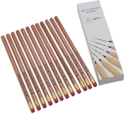 أقلام رصاص خشبية من AIT، عبوة من 12 قلمًا، غير مشحذ، رقم 2 رصاص HB، ممحاة خالية من اللاتكس، مصنوعة في الولايات المتحدة الأمريكية للتعامل مع أي مهمة كتابة بسهولة in Kuwait