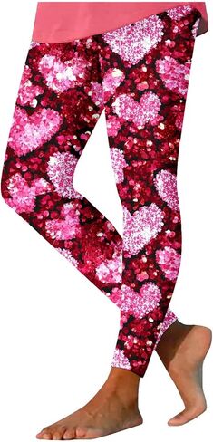 Valentines High Waisted Leggings for Women Funny Love Heart Print Tights Cute Workout Yoga Pants Holiday Outfits in Kuwait