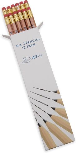 أقلام رصاص خشبية من AIT، عبوة من 12 قلمًا، غير مشحذ، رقم 2 رصاص HB، ممحاة خالية من اللاتكس، مصنوعة في الولايات المتحدة الأمريكية للتعامل مع أي مهمة كتابة بسهولة in Kuwait