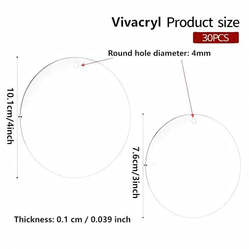 Clear Acrylic Ornaments Blank, 30 Pack Round Christmas Blanks, 4 Inch Diameter with Hole, Plastic Circles Disc for Holiday DIY Craft Decoration in Saudi Arabia