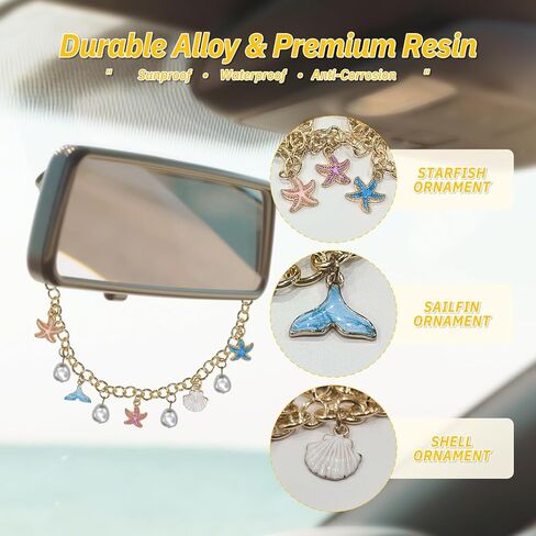 Starfish & Whale Tail Car Rearview Mirror Hanging – Coastal Boho Cars Charm Decor, Ocean Seashell Pearl Chain Ornament, Beach Car Interior Accessories for Women, Summer Vibes Gift for Drivers in Saudi Arabia