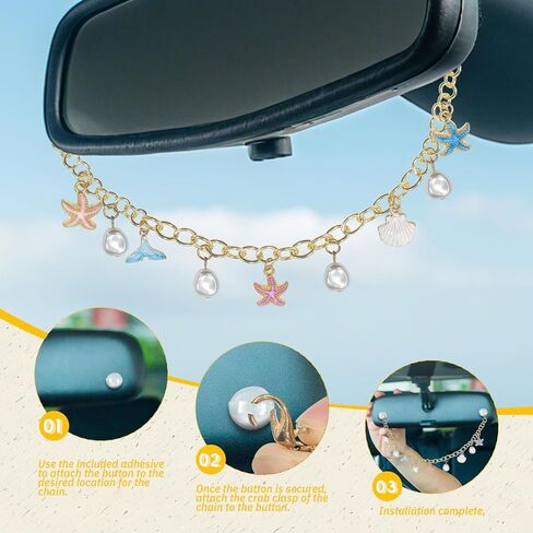 Starfish & Whale Tail Car Rearview Mirror Hanging – Coastal Boho Cars Charm Decor, Ocean Seashell Pearl Chain Ornament, Beach Car Interior Accessories for Women, Summer Vibes Gift for Drivers in Saudi Arabia