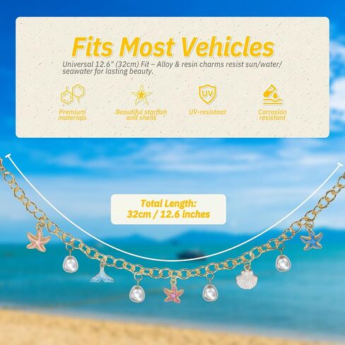 Starfish & Whale Tail Car Rearview Mirror Hanging – Coastal Boho Cars Charm Decor, Ocean Seashell Pearl Chain Ornament, Beach Car Interior Accessories for Women, Summer Vibes Gift for Drivers in Saudi Arabia