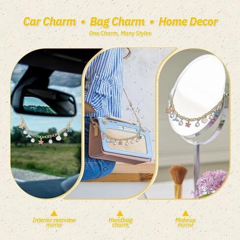 Starfish & Whale Tail Car Rearview Mirror Hanging – Coastal Boho Cars Charm Decor, Ocean Seashell Pearl Chain Ornament, Beach Car Interior Accessories for Women, Summer Vibes Gift for Drivers in Saudi Arabia