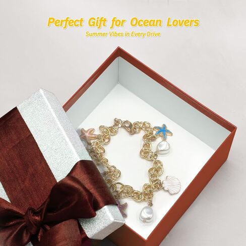 Starfish & Whale Tail Car Rearview Mirror Hanging – Coastal Boho Cars Charm Decor, Ocean Seashell Pearl Chain Ornament, Beach Car Interior Accessories for Women, Summer Vibes Gift for Drivers in Saudi Arabia