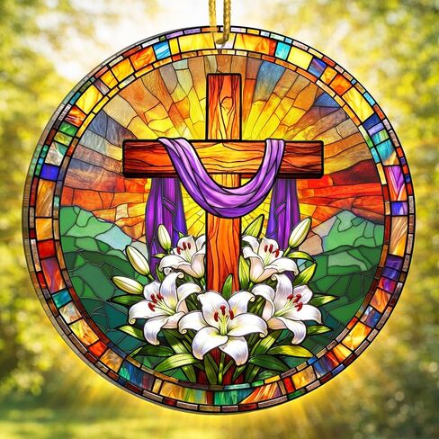 زينة عيد الفصح المتقاطعة، ديكور مرتفع، زخارف أكريليك لعيد الفصح من الزجاج الملون الصناعي، زينة عيد الفصح الدينية للمنزل، زينة عيد الفصح الكاثوليكية، حشوات السلة للرجال والنساء in Kuwait