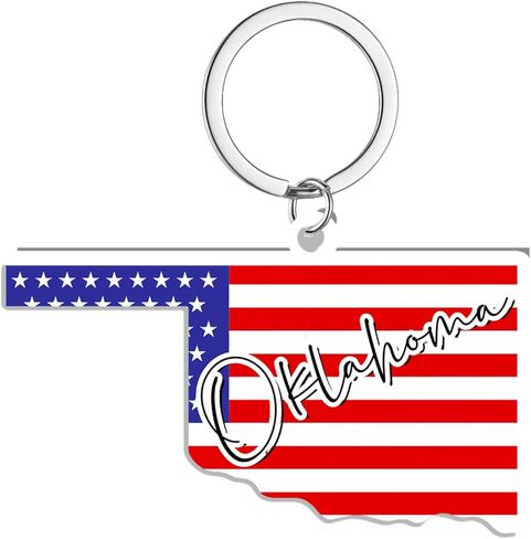 Oklahoma Souvenirs Keychain With Key Ring - American Flag Keychain, Key Holder For Gifts,Souvenirs From Usa,Spot M in Saudi Arabia