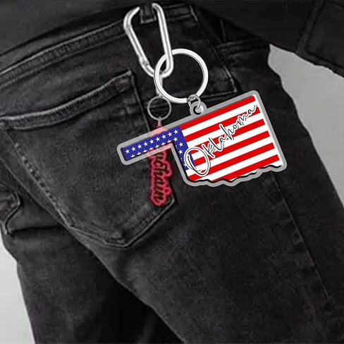 Oklahoma Souvenirs Keychain With Key Ring - American Flag Keychain, Key Holder For Gifts,Souvenirs From Usa,Spot M in Saudi Arabia