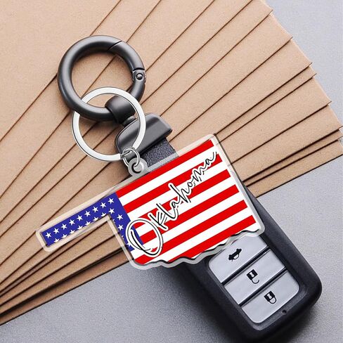 Oklahoma Souvenirs Keychain With Key Ring - American Flag Keychain, Key Holder For Gifts,Souvenirs From Usa,Spot M in Saudi Arabia