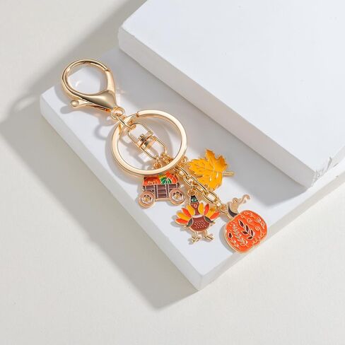 Thanksgiving Keychain Fall Key Chain Bag Charms Accessories, Pumpkin Turkey Maple Leaf Keychain Key Ring for Men Women Car Key Ring Bag Purse Accessories in Kuwait