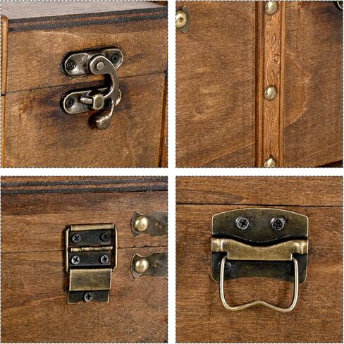 Vintage Wooden Storage Trunk Set of 2 with Antique Finish, Decorative Wooden Boxes with Metal Embellishments, Nesting Treasure Chest for Home Décor, Jewelry, Keepsakes, Gifts, Brown in Kuwait