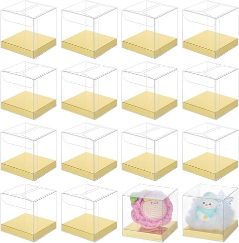 BENECREAT 30 Pcs Clear Gift Boxes, 2x2x4 Inch Folding PVC Favor Boxes with Silver Paper Card Base for Wedding Birthday Party Festival Gift Packaging in Saudi Arabia