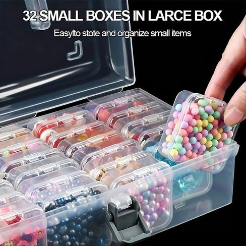 32 PCS Clear Plastic Organizer Box, Small Bead Organizers and Storage Containers with Hinged Lid for DIY Jewelry Making, Bead, Nail, Jewelry, Art, DIY Crafts, Fishing Tackle, Small Items in Saudi Arabia