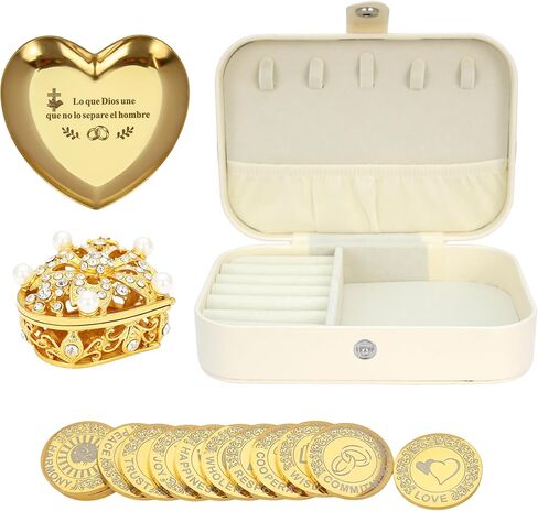 مجموعة عملات الزفاف المخصصة من TINGKU - Arras para Boda Catolica مع 13 عملة معدنية محفورة من Virgen de Guadalupe، Arras de Boda Cristiana في صندوق هدايا جلدي (نمط HB ذهبي) in Kuwait