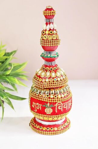 Assorted Design Fully Decorated Meenakari Sindhora/Sindoor Dani For Wedding, Multicolour, 23cm Height, 300gm Capacity in Saudi Arabia