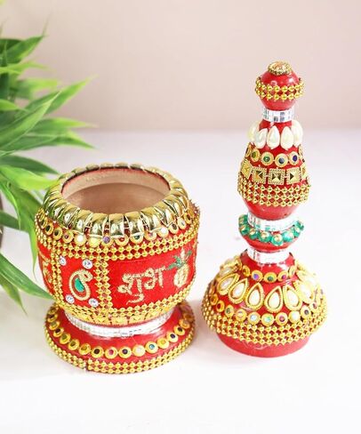 Assorted Design Fully Decorated Meenakari Sindhora/Sindoor Dani For Wedding, Multicolour, 23cm Height, 300gm Capacity in Saudi Arabia