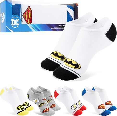 DC Comics No Show Socks for Men & Teens US Sizes 7-11, Pack of 5 Invisible Trainer Socks, Anti Slip & Heel Grip, Gift for Him in Saudi Arabia