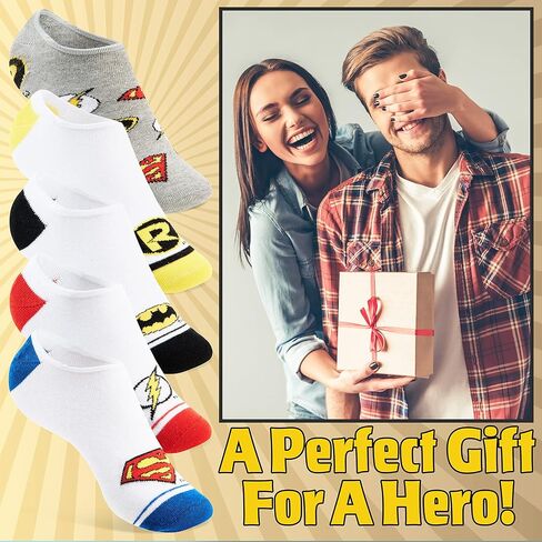 DC Comics No Show Socks for Men & Teens US Sizes 7-11, Pack of 5 Invisible Trainer Socks, Anti Slip & Heel Grip, Gift for Him in Saudi Arabia