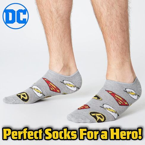 DC Comics No Show Socks for Men & Teens US Sizes 7-11, Pack of 5 Invisible Trainer Socks, Anti Slip & Heel Grip, Gift for Him in Saudi Arabia