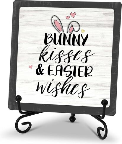 Hello Spring Decor، لوحة خشبية زهرية ريفية مقاس 5 بوصات × 5 بوصات مع حامل لتزيين طاولة الحمام المنزلي وديكورات طاولات المزرعة، وديكورات عطلة الربيع - C02 in Kuwait