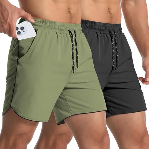 2 Pack Mens 5" Workout Athletic Shorts Quick Dry Gym Shorts with Pockets, Sports Exercise Running Shorts for Men in Kuwait