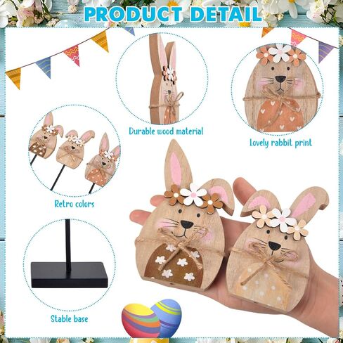 3 Pcs Easter Bunny Wooden Table Decor - Easter Rabbit Standing Tabletop Decorations, Rustic Bunny Block Sign Tiered Tray Decor, Farmhouse Wooden Centerpiece for Spring Party Home Mantel Office Desk in Saudi Arabia