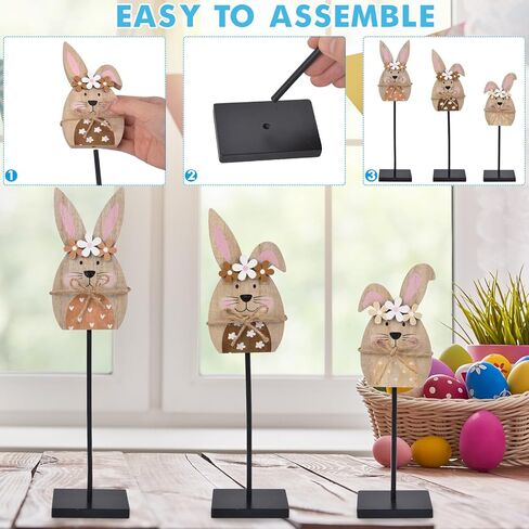 3 Pcs Easter Bunny Wooden Table Decor - Easter Rabbit Standing Tabletop Decorations, Rustic Bunny Block Sign Tiered Tray Decor, Farmhouse Wooden Centerpiece for Spring Party Home Mantel Office Desk in Saudi Arabia
