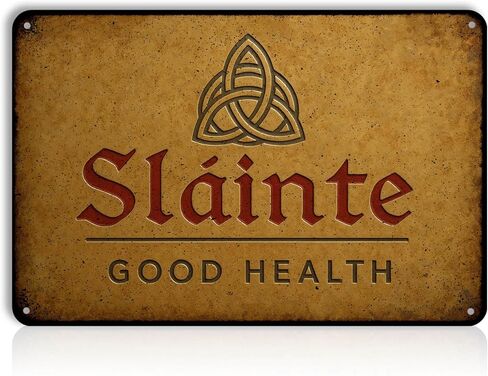 علامة Sláinte Good Health مقاس 8x12 بوصة - ديكور جدار أيرلندي عتيق مع فن رمز ريفي - علامة Slainte للبار أو الحانة أو المطبخ - هدية أيرلندية لتزيين كهف المنزل أو الرجل in Kuwait