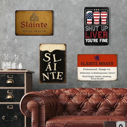 علامة Sláinte Good Health مقاس 8x12 بوصة - ديكور جدار أيرلندي عتيق مع فن رمز ريفي - علامة Slainte للبار أو الحانة أو المطبخ - هدية أيرلندية لتزيين كهف المنزل أو الرجل in Kuwait