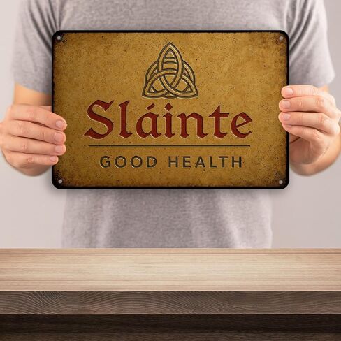 علامة Sláinte Good Health مقاس 8x12 بوصة - ديكور جدار أيرلندي عتيق مع فن رمز ريفي - علامة Slainte للبار أو الحانة أو المطبخ - هدية أيرلندية لتزيين كهف المنزل أو الرجل in Kuwait