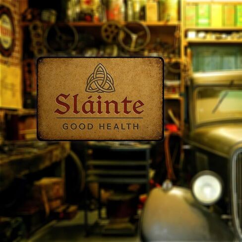 علامة Sláinte Good Health مقاس 8x12 بوصة - ديكور جدار أيرلندي عتيق مع فن رمز ريفي - علامة Slainte للبار أو الحانة أو المطبخ - هدية أيرلندية لتزيين كهف المنزل أو الرجل in Kuwait