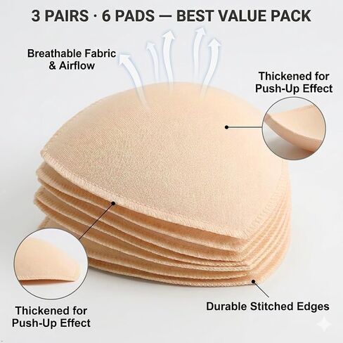 Bathing Suit Pads Inserts, 3 Pairs Removable Swimsuit Bra Inserts for Bikinis & Sports Bras, Non-Slip Lightweight in Kuwait