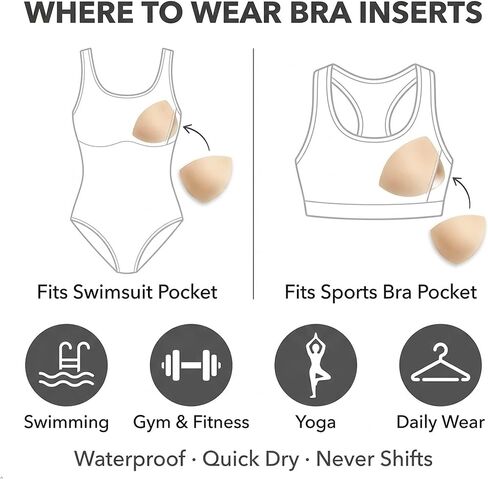 Bathing Suit Pads Inserts, 3 Pairs Removable Swimsuit Bra Inserts for Bikinis & Sports Bras, Non-Slip Lightweight in Kuwait