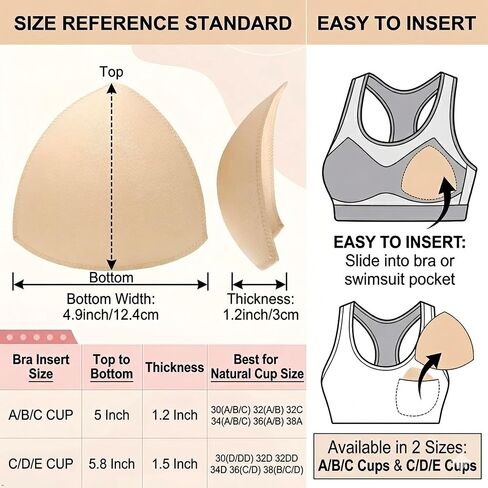 Bathing Suit Pads Inserts, 3 Pairs Removable Swimsuit Bra Inserts for Bikinis & Sports Bras, Non-Slip Lightweight in Kuwait
