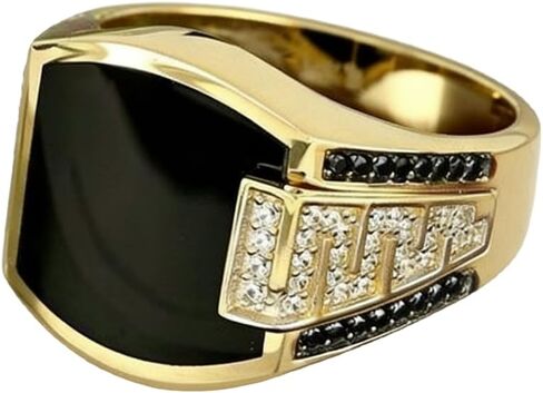 Hip Hop Ring for Men Fashion Cuban Link Chain Ring Retro 18K Gold Plated with Black Agate Classic Color-Preserving Luxury Fashion Diamond Ring Gentleman, Men's Ring for for Men s Size 11 in Saudi Arabia
