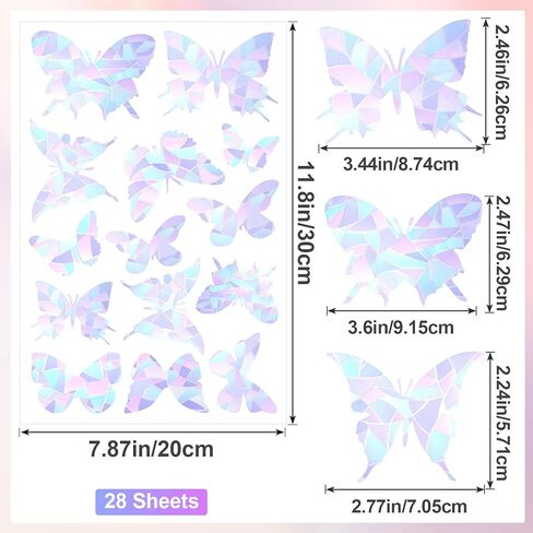 28 PCS Butterfly Window Stickers for Birds, Static Window Clings to Prevent Bird Strikes, Colorful Anti-Impact Window Glass Alert Clings in Saudi Arabia
