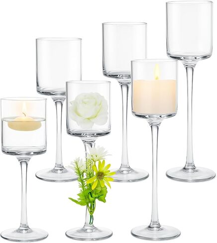 Maxcheck 6 Pcs Glass Candle Holder Tea Light Floating Candle Holders 7.87" 9" 10.2" Tall for Table Centerpiece Home Wedding Party Table Decor(Clear) in Saudi Arabia