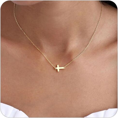 Easter Basket Stuffers Cross Necklace for Women Trendy,14K Gold-Plated Dainty Gold Cross Pendant Necklace for Women, Hypoallergenic Simple Cute Charm Necklaces Religious Faith Christian Jewelry Gifts in Saudi Arabia