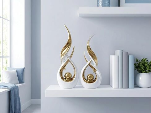 تماثيل البجعة المزخرفة من Querro، باللونين الأبيض والذهبي، تصميم عصري أنيق، مجموعة 2 in Saudi Arabia